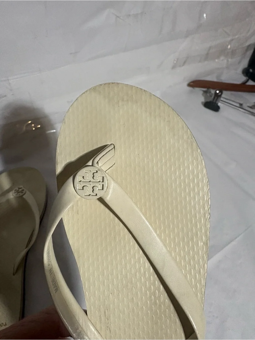 Tory Burch Cream Logo Thong Sandals